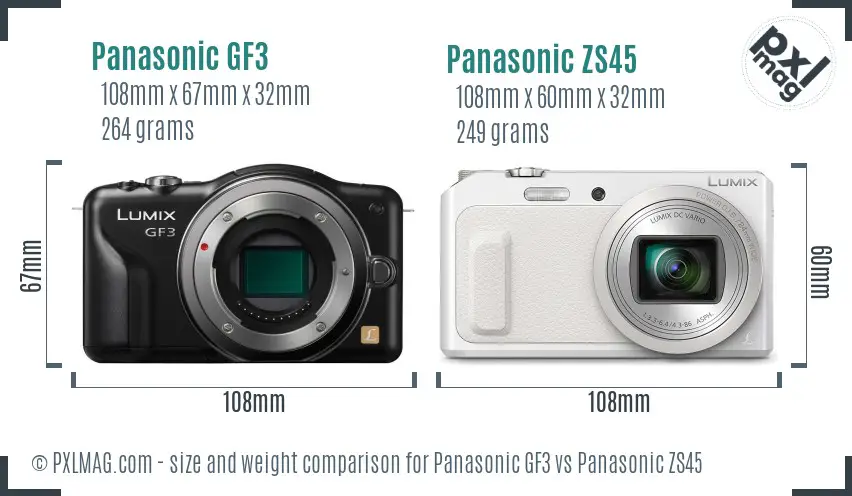 Panasonic GF3 vs Panasonic ZS45 size comparison