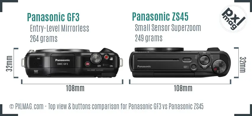 Panasonic GF3 vs Panasonic ZS45 top view buttons comparison