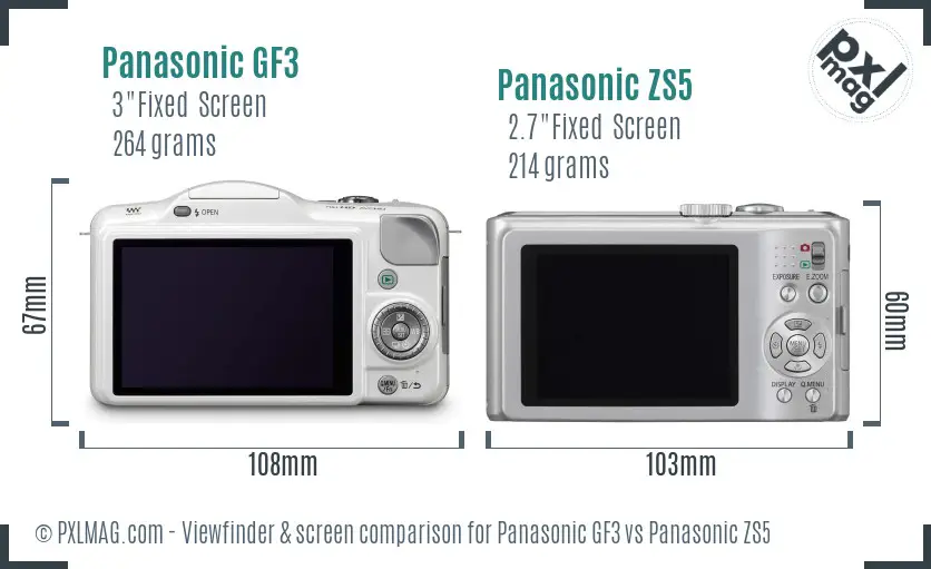 Panasonic GF3 vs Panasonic ZS5 Screen and Viewfinder comparison