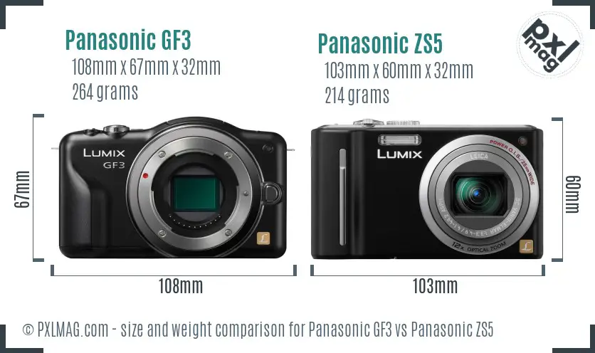Panasonic GF3 vs Panasonic ZS5 size comparison