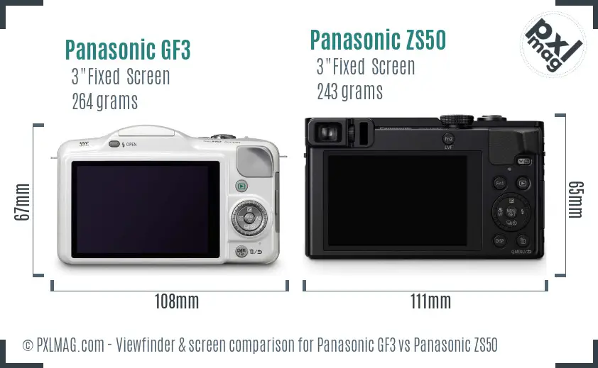 Panasonic GF3 vs Panasonic ZS50 Screen and Viewfinder comparison