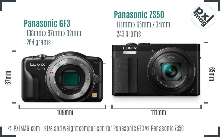 Panasonic GF3 vs Panasonic ZS50 size comparison