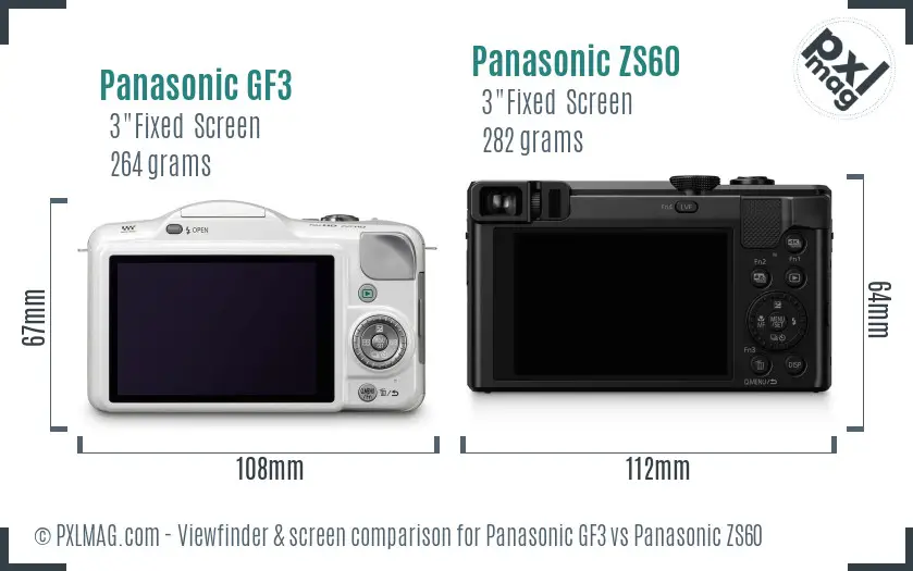 Panasonic GF3 vs Panasonic ZS60 Screen and Viewfinder comparison