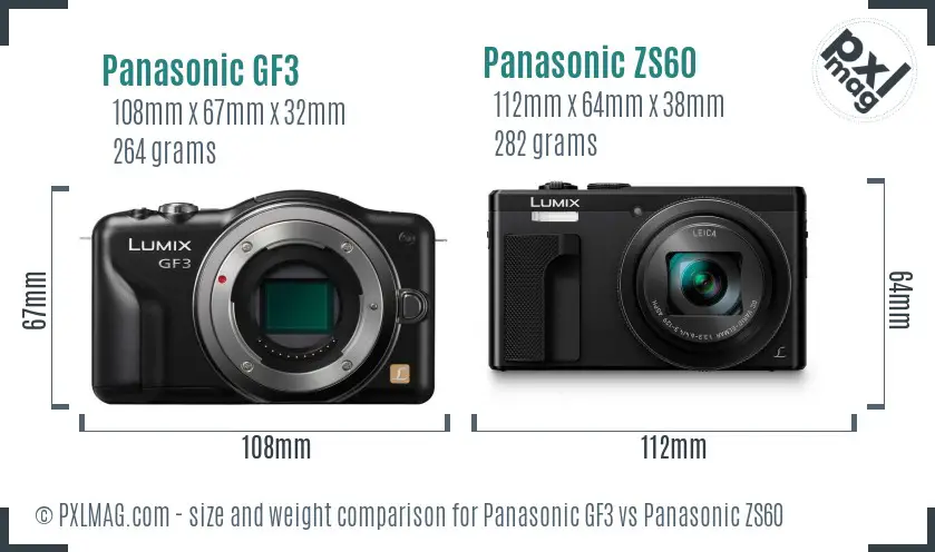 Panasonic GF3 vs Panasonic ZS60 size comparison