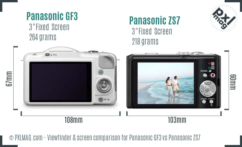 Panasonic GF3 vs Panasonic ZS7 Screen and Viewfinder comparison