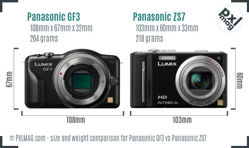 Panasonic GF3 vs Panasonic ZS7 size comparison