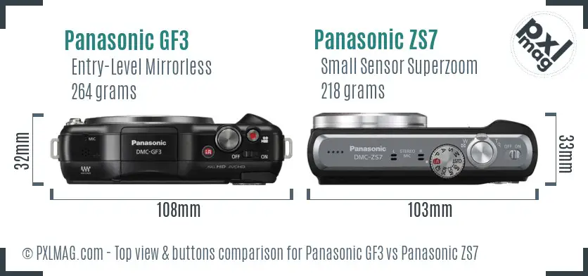 Panasonic GF3 vs Panasonic ZS7 top view buttons comparison