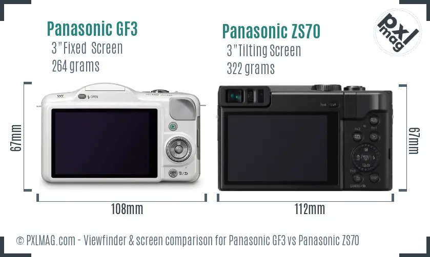 Panasonic GF3 vs Panasonic ZS70 Screen and Viewfinder comparison