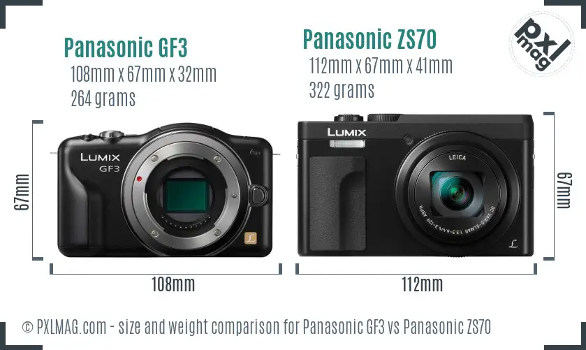 Panasonic GF3 vs Panasonic ZS70 size comparison