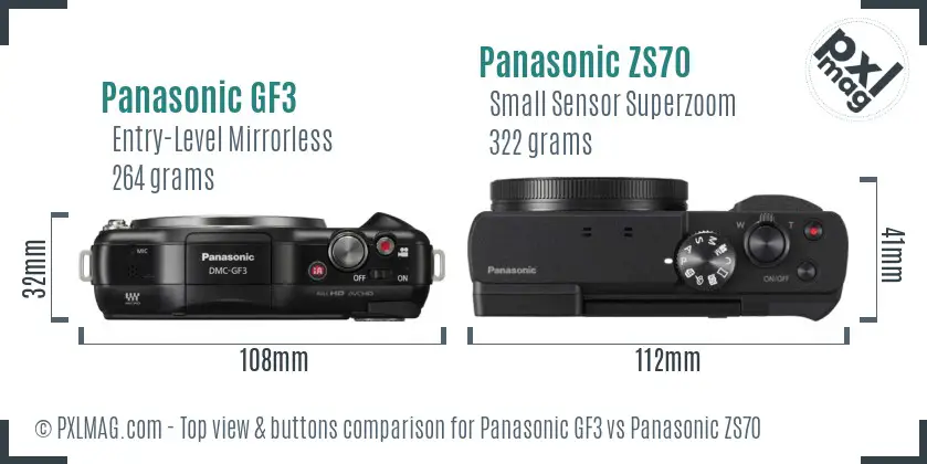 Panasonic GF3 vs Panasonic ZS70 top view buttons comparison