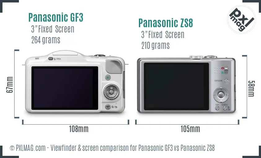Panasonic GF3 vs Panasonic ZS8 Screen and Viewfinder comparison