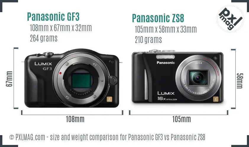 Panasonic GF3 vs Panasonic ZS8 size comparison