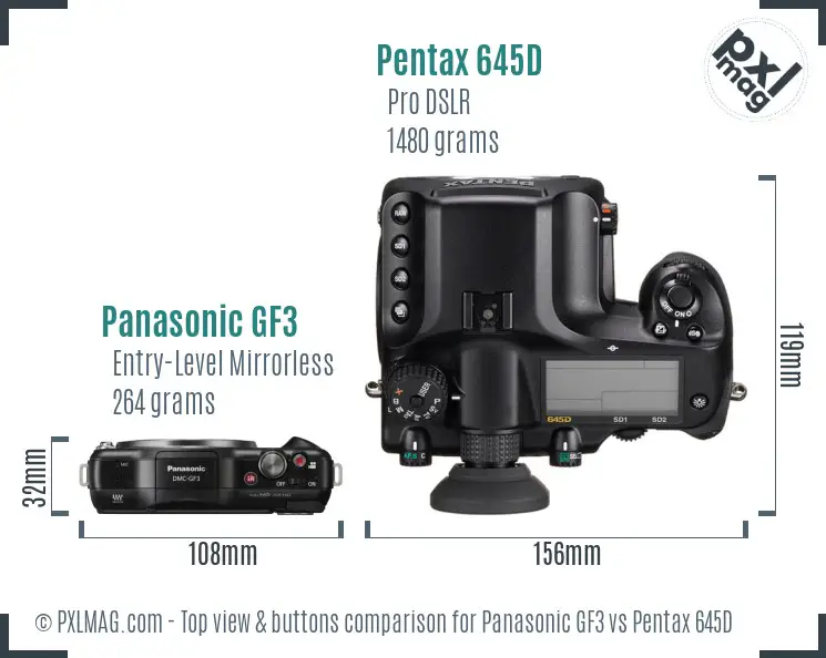 Panasonic GF3 vs Pentax 645D top view buttons comparison