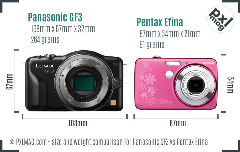Panasonic GF3 vs Pentax Efina size comparison