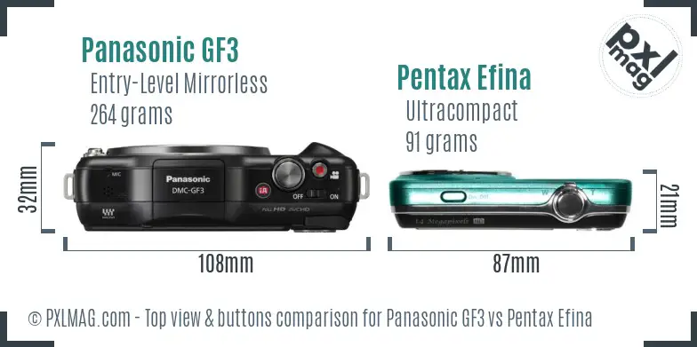 Panasonic GF3 vs Pentax Efina top view buttons comparison