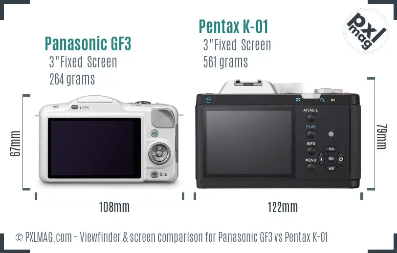 Panasonic GF3 vs Pentax K-01 Screen and Viewfinder comparison