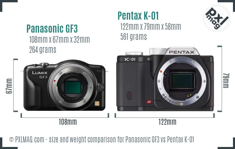 Panasonic GF3 vs Pentax K-01 size comparison