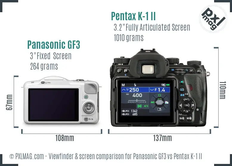 Panasonic GF3 vs Pentax K-1 II Screen and Viewfinder comparison