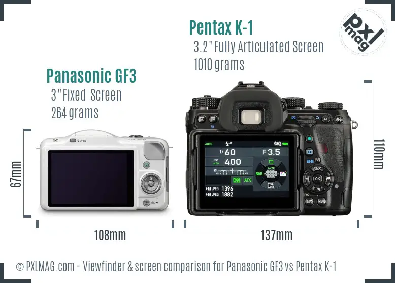 Panasonic GF3 vs Pentax K-1 Screen and Viewfinder comparison