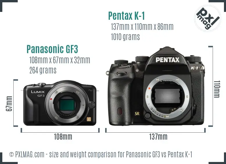 Panasonic GF3 vs Pentax K-1 size comparison