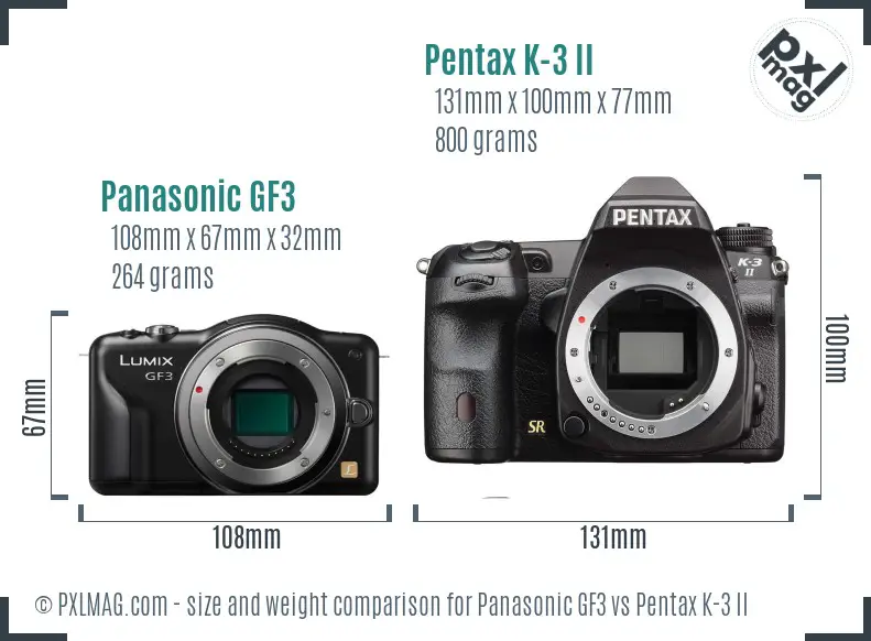 Panasonic GF3 vs Pentax K-3 II size comparison