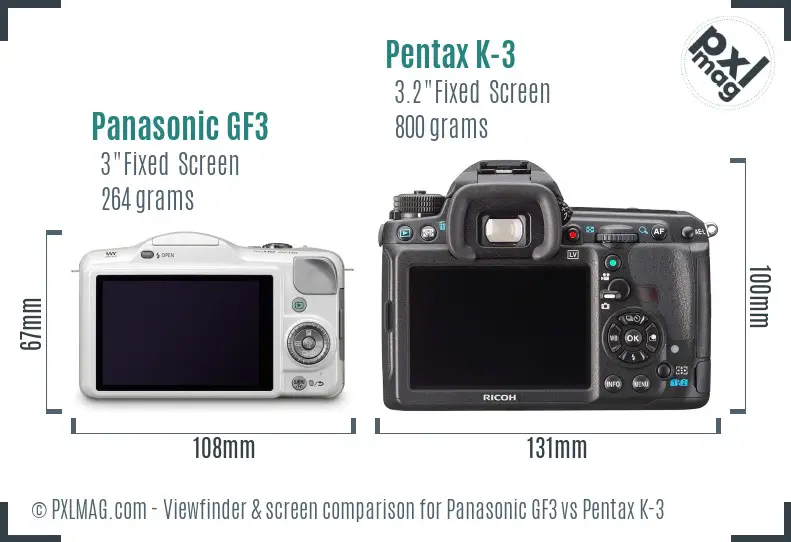 Panasonic GF3 vs Pentax K-3 Screen and Viewfinder comparison