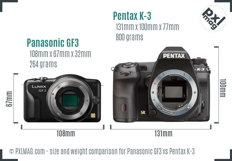 Panasonic GF3 vs Pentax K-3 size comparison