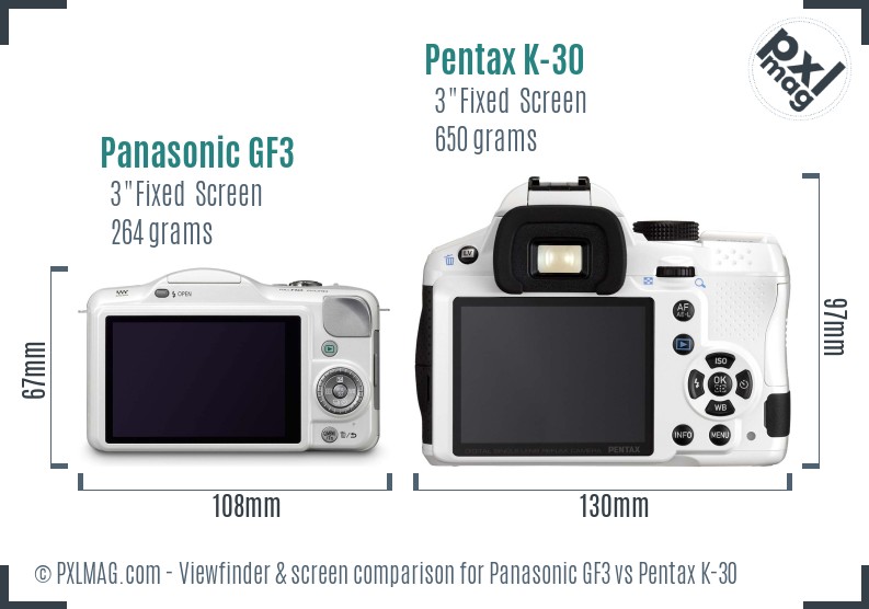 Panasonic GF3 vs Pentax K-30 Screen and Viewfinder comparison