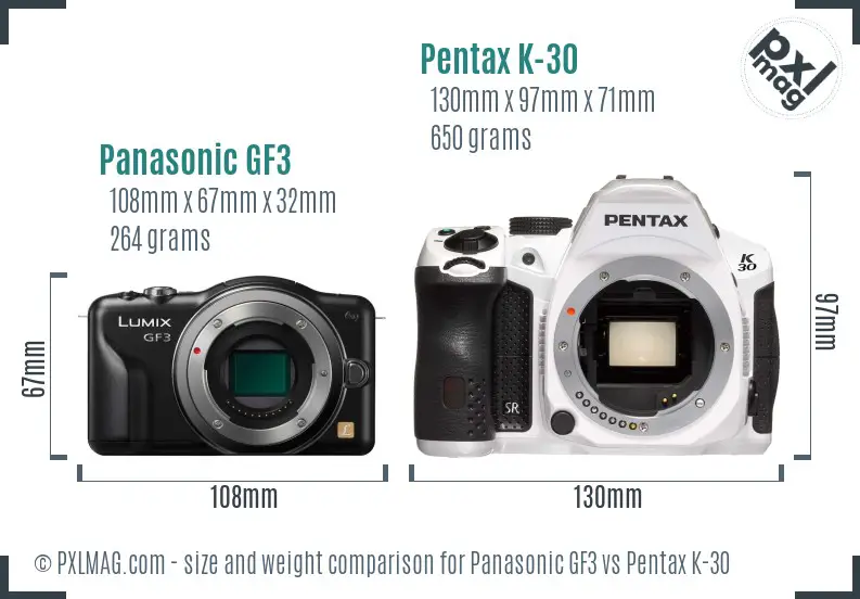 Panasonic GF3 vs Pentax K-30 size comparison