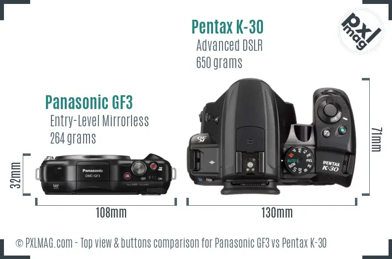 Panasonic GF3 vs Pentax K-30 top view buttons comparison