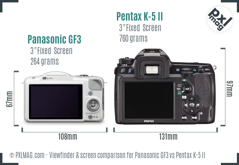Panasonic GF3 vs Pentax K-5 II Screen and Viewfinder comparison