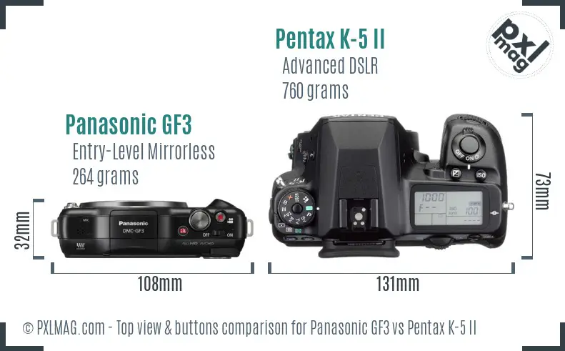Panasonic GF3 vs Pentax K-5 II top view buttons comparison