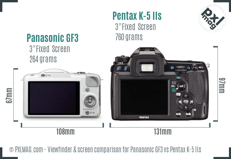 Panasonic GF3 vs Pentax K-5 IIs Screen and Viewfinder comparison