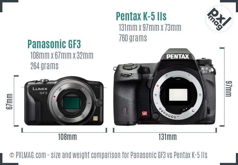 Panasonic GF3 vs Pentax K-5 IIs size comparison