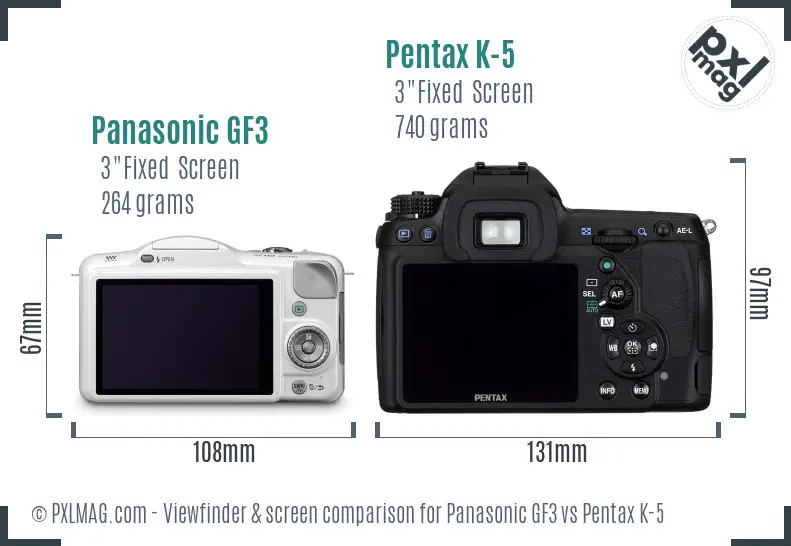 Panasonic GF3 vs Pentax K-5 Screen and Viewfinder comparison