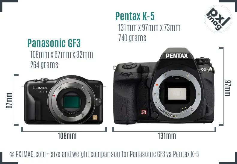 Panasonic GF3 vs Pentax K-5 size comparison