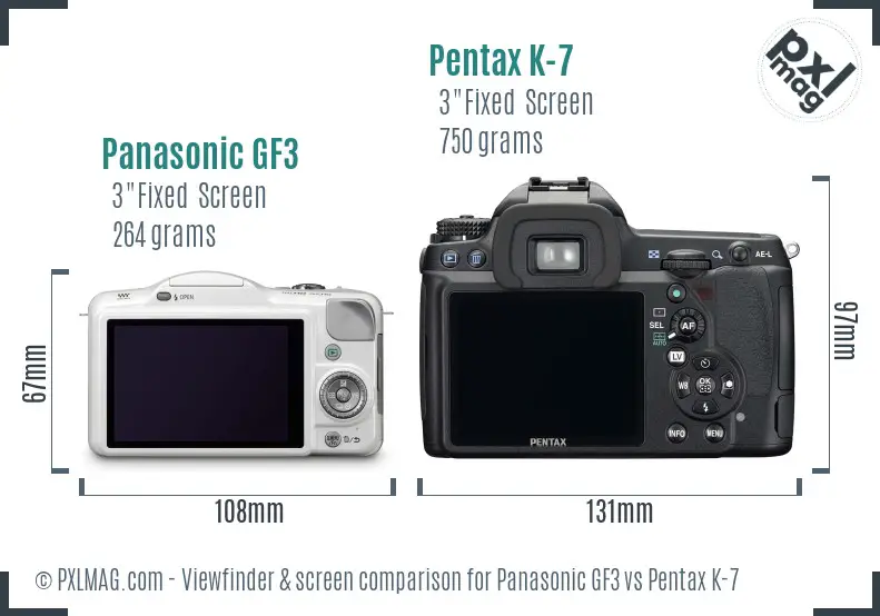 Panasonic GF3 vs Pentax K-7 Screen and Viewfinder comparison
