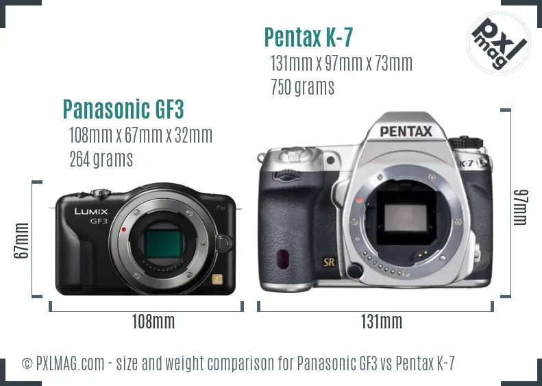 Panasonic GF3 vs Pentax K-7 size comparison