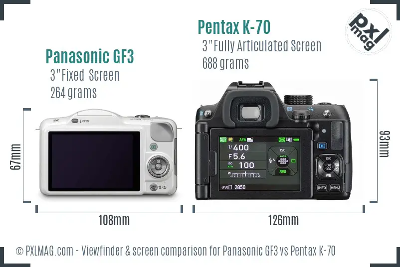 Panasonic GF3 vs Pentax K-70 Screen and Viewfinder comparison