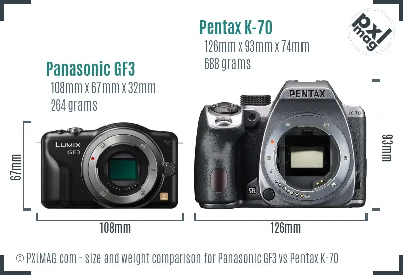 Panasonic GF3 vs Pentax K-70 size comparison