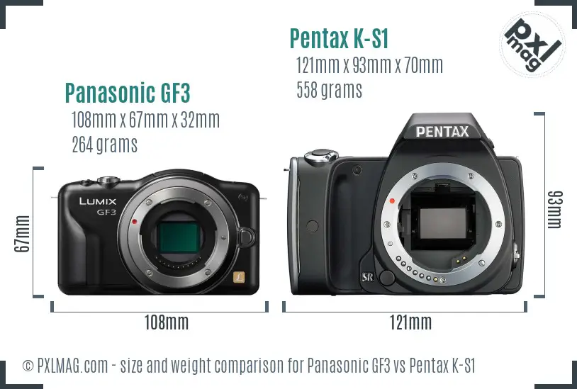 Panasonic GF3 vs Pentax K-S1 size comparison