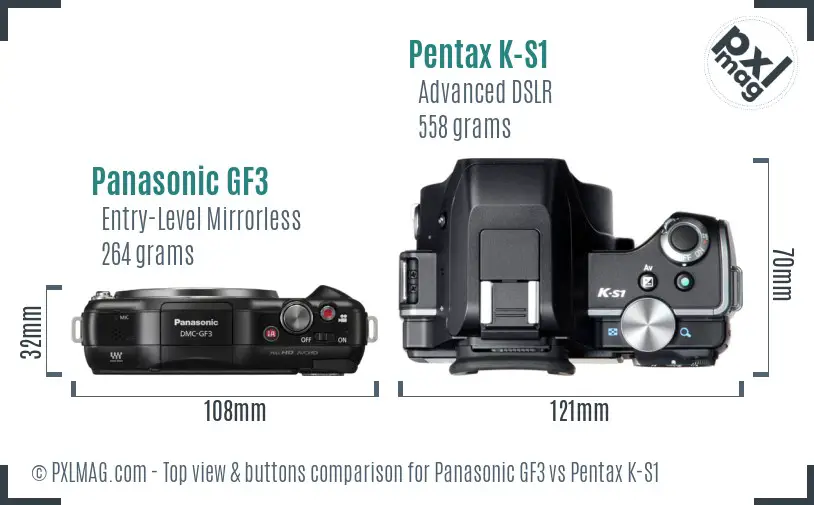 Panasonic GF3 vs Pentax K-S1 top view buttons comparison