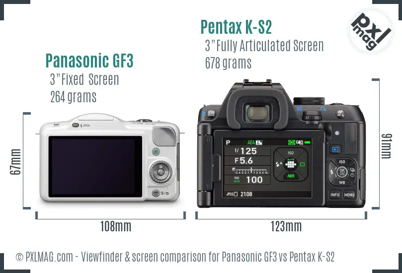 Panasonic GF3 vs Pentax K-S2 Screen and Viewfinder comparison