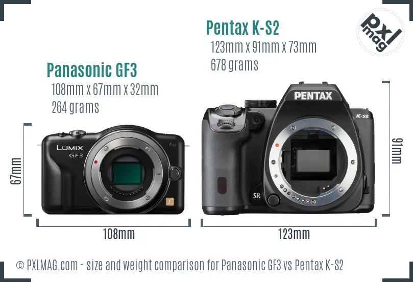 Panasonic GF3 vs Pentax K-S2 size comparison