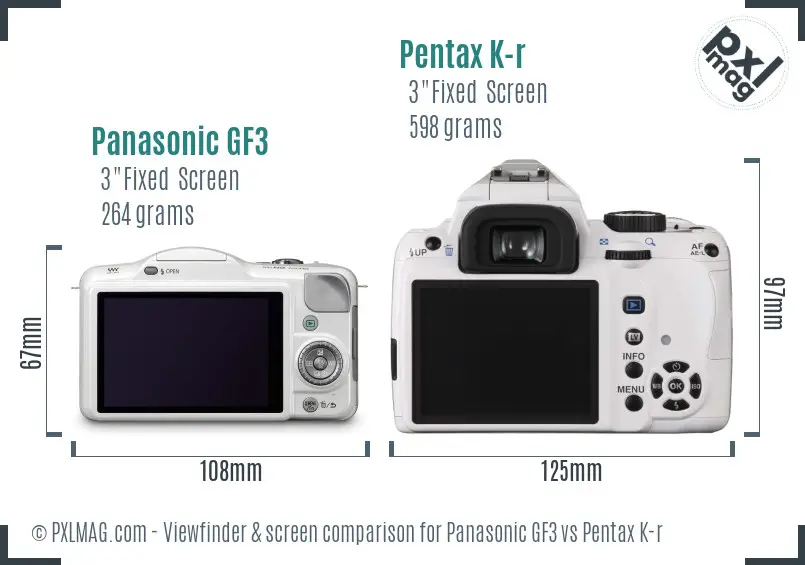 Panasonic GF3 vs Pentax K-r Screen and Viewfinder comparison