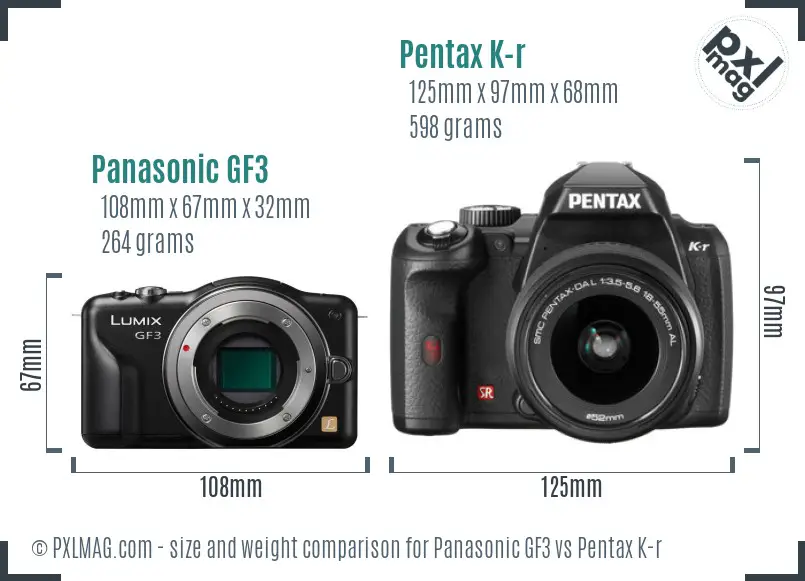 Panasonic GF3 vs Pentax K-r size comparison