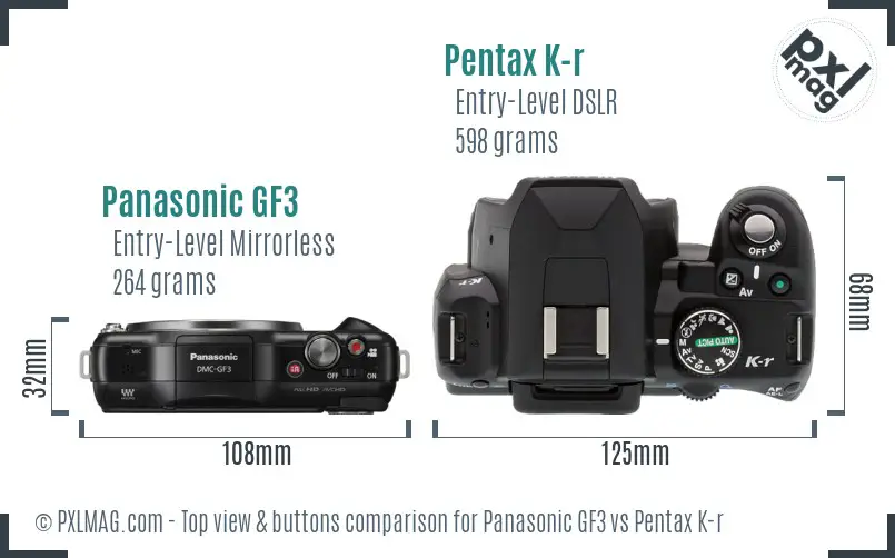 Panasonic GF3 vs Pentax K-r top view buttons comparison