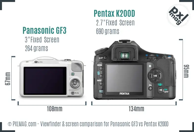 Panasonic GF3 vs Pentax K200D Screen and Viewfinder comparison