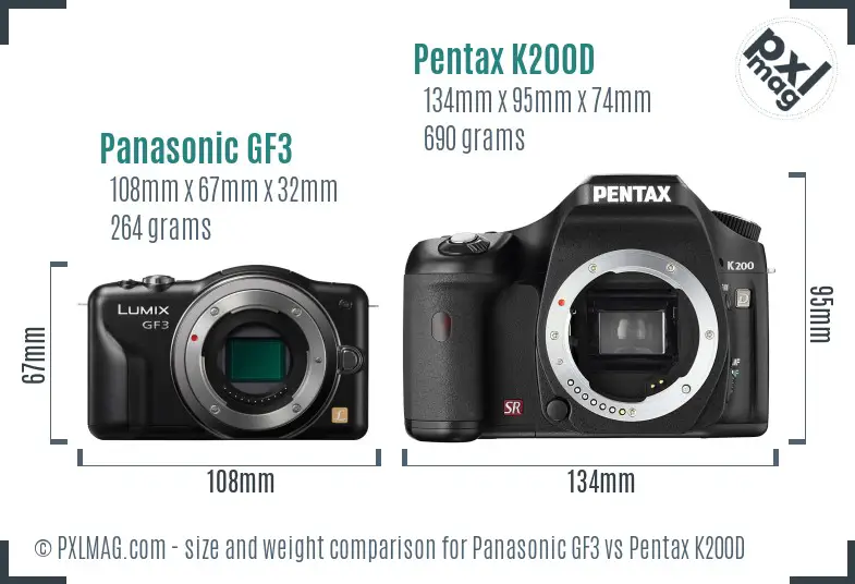 Panasonic GF3 vs Pentax K200D size comparison