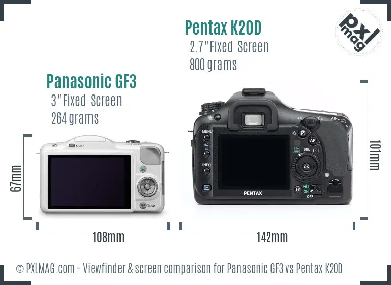 Panasonic GF3 vs Pentax K20D Screen and Viewfinder comparison